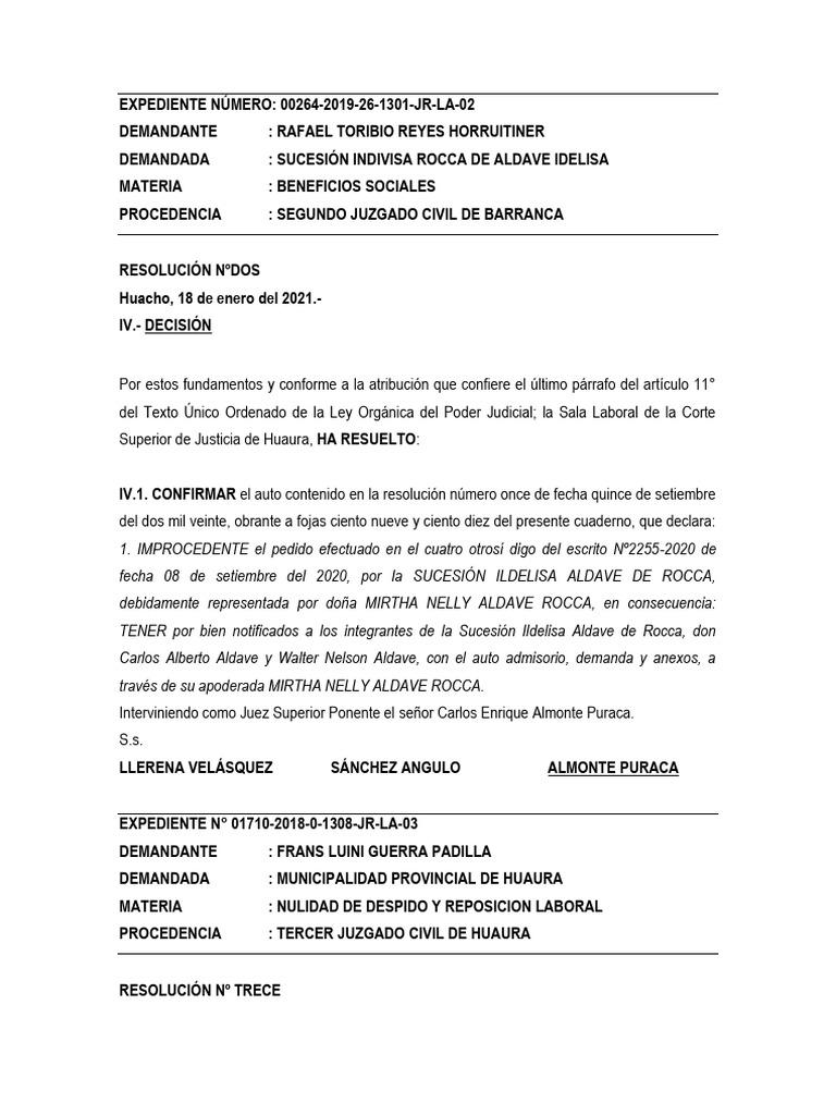 Resoluciones Judiciales Laborales en Huaura | PDF | Sentencia (ley) | Lima