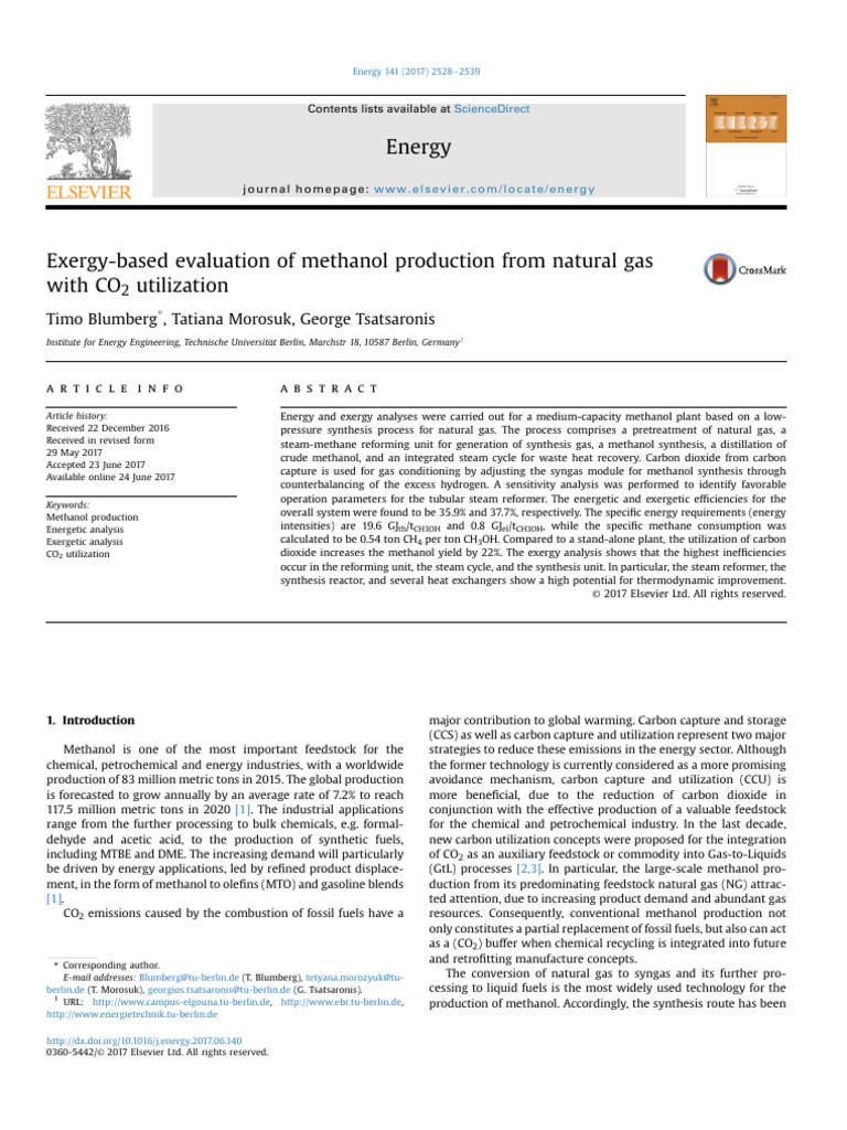 Exergy-Based Evaluation of Methanol Production From Natural Gas | PDF ...