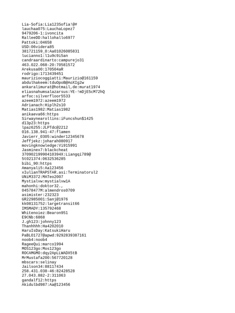 User Credentials and Passwords List | PDF