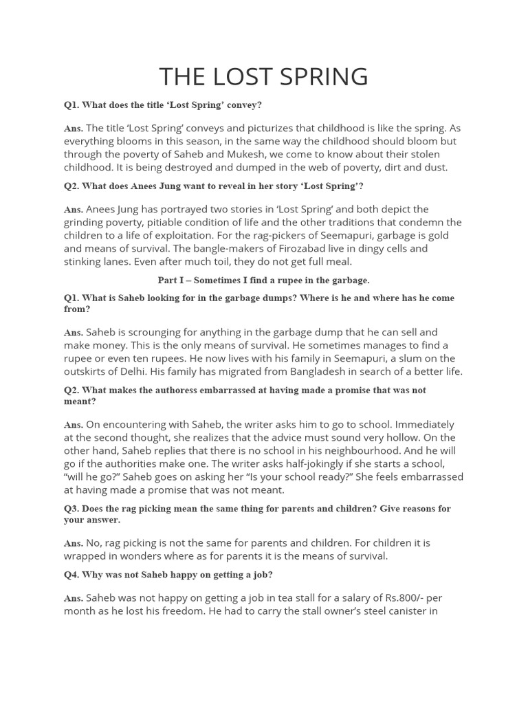 Lost Spring Short Summary Pdf