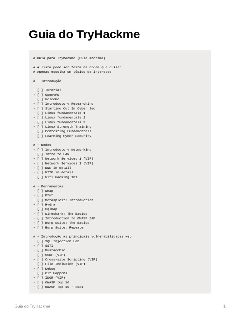 Guia Completo do TryHackme | PDF | Information Age | Systems Engineering