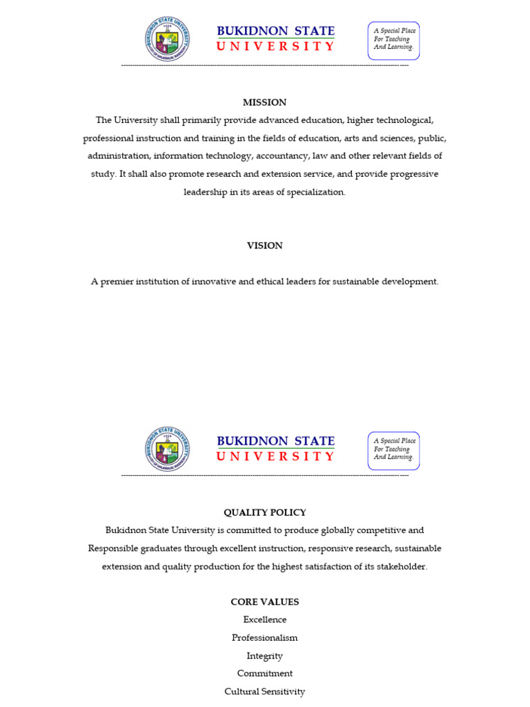 Mission Vision Mandate and Core Values | PDF | University