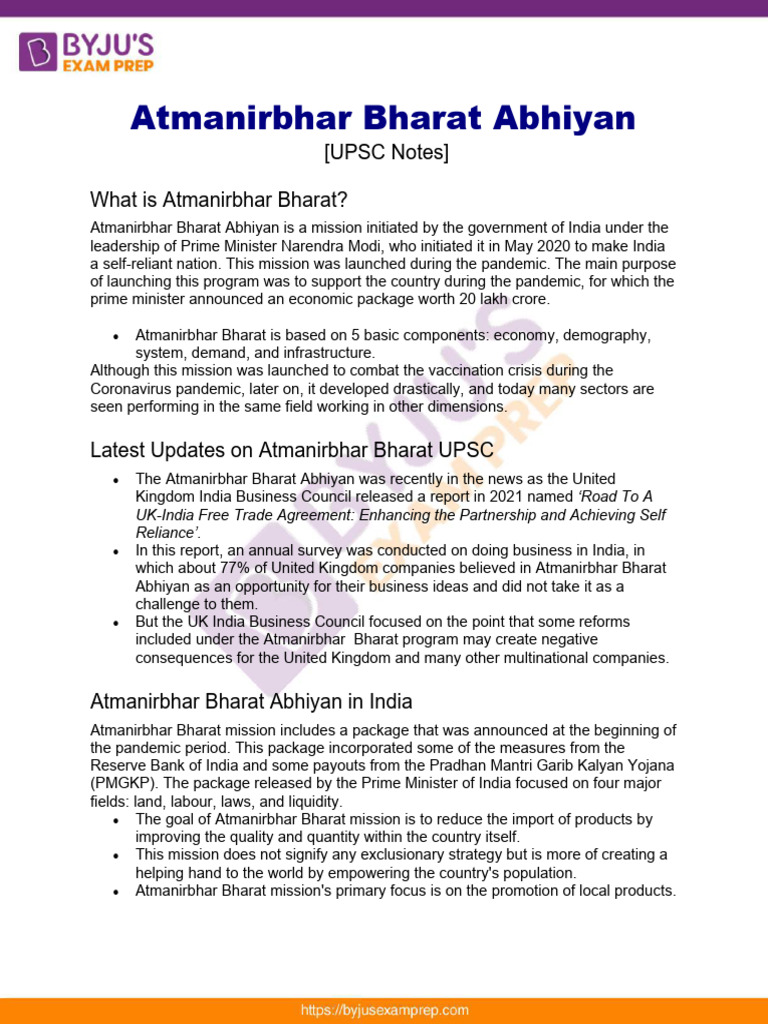 Atmanirbhar bharat upsc notes 87 pdf economies