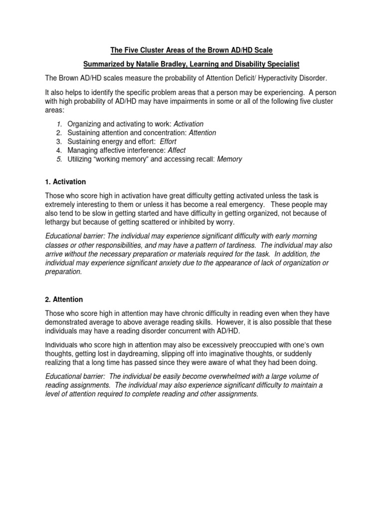 Brown Adhd Scales Description Pdf Memory Attention