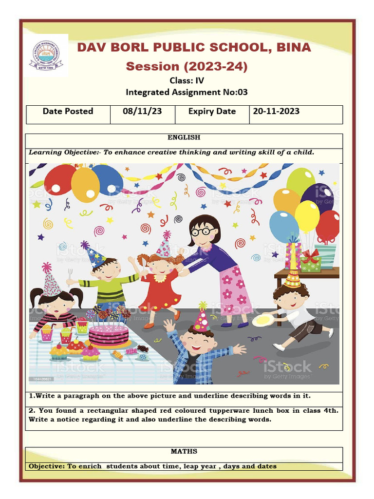 Class IV Integrated Assignment 2023-24 | PDF