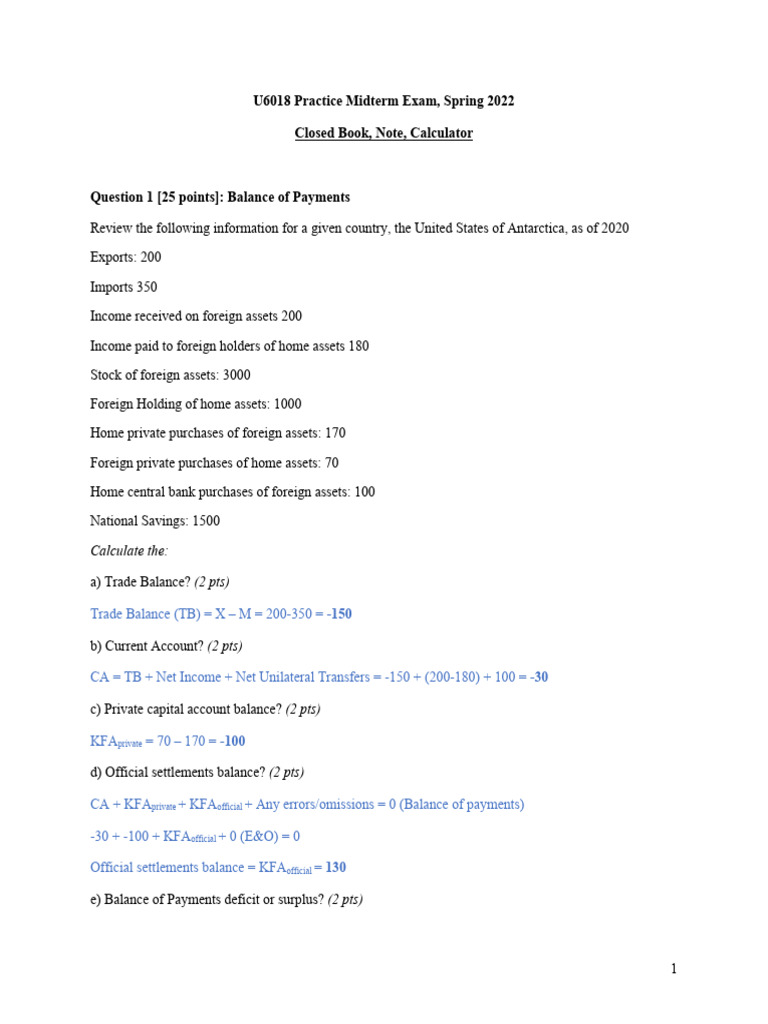 U6018+Practice+Midterm+Exam Spring+2022 Sols | PDF | Exchange Rate ...