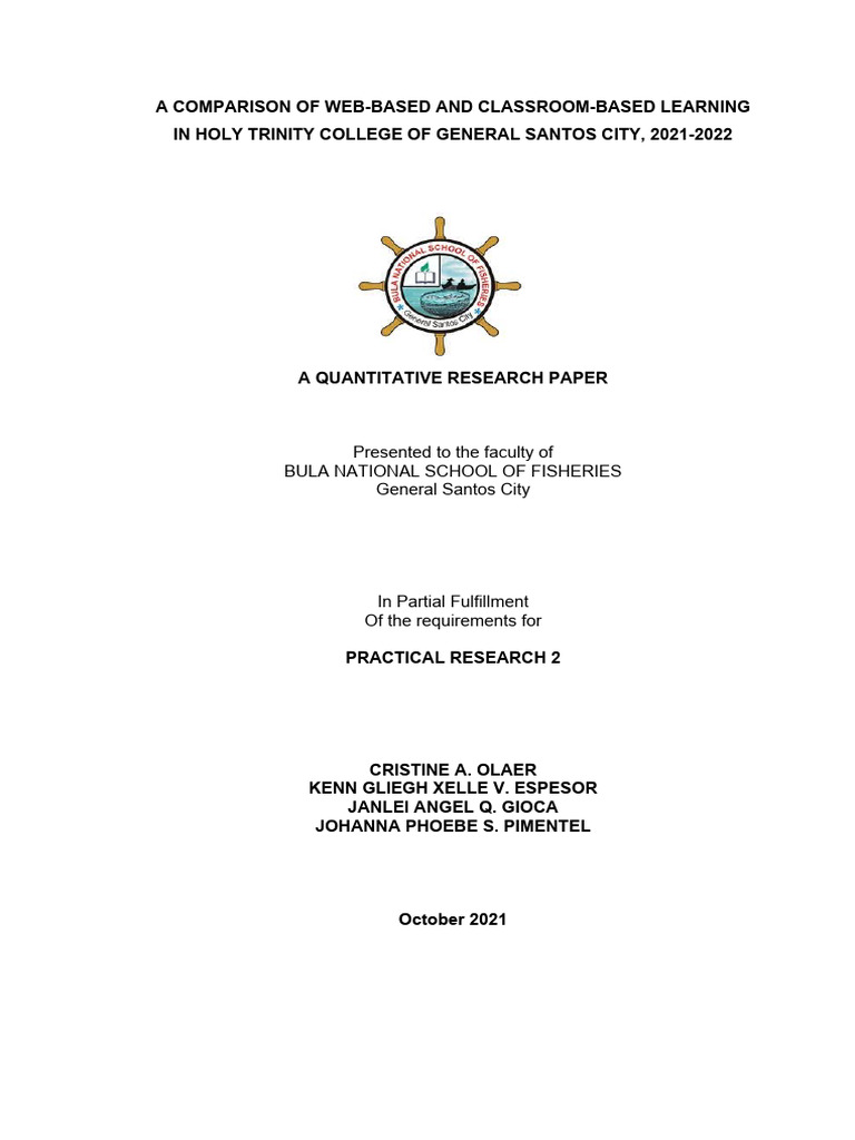 A Comparison Of Web Based And Classroom Based In Holy Trinity College