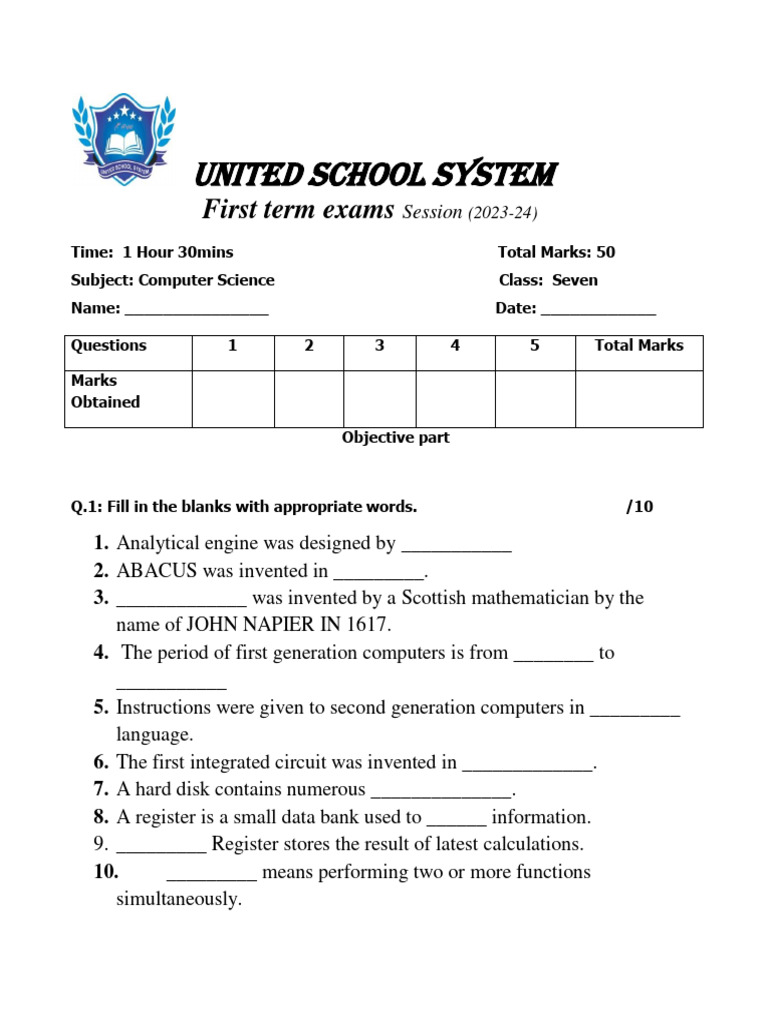 7 class computer paper pdf operating system computer science