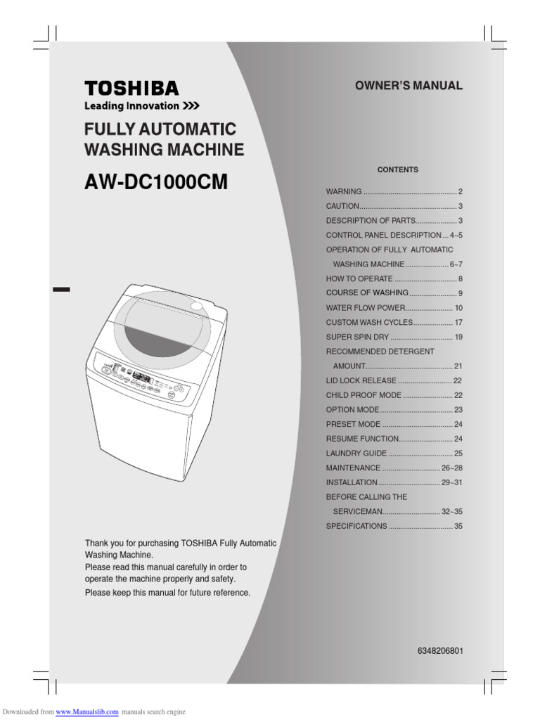 Toshiba Washing Machine User Manual | PDF | Washing Machine | Laundry