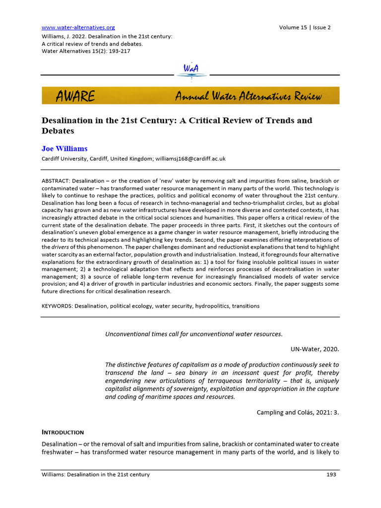 Desalination Trends and Debates Review | PDF | Desalination | Water ...
