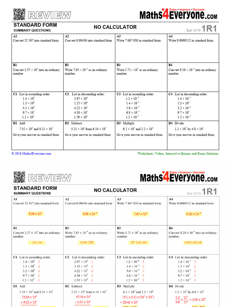 Standard Form Practice Exercises | PDF