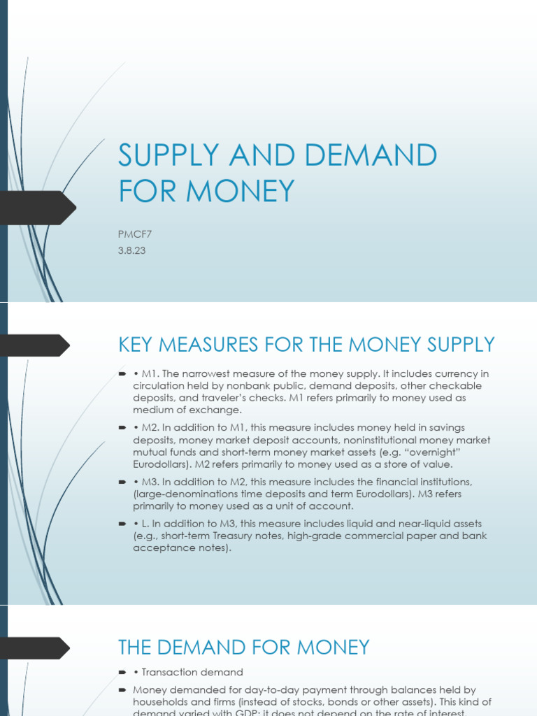 SUPPLY AND DEMAND FOR MONEY PDF Money Supply Interest