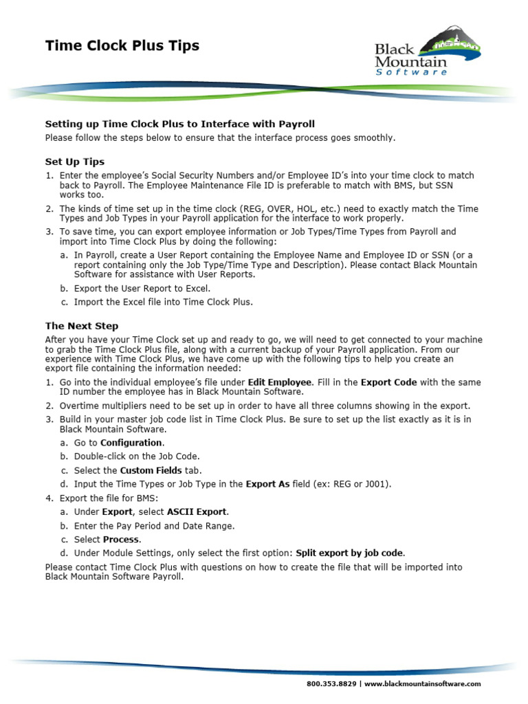 Time Clock Plus Payroll Setup Tips | PDF