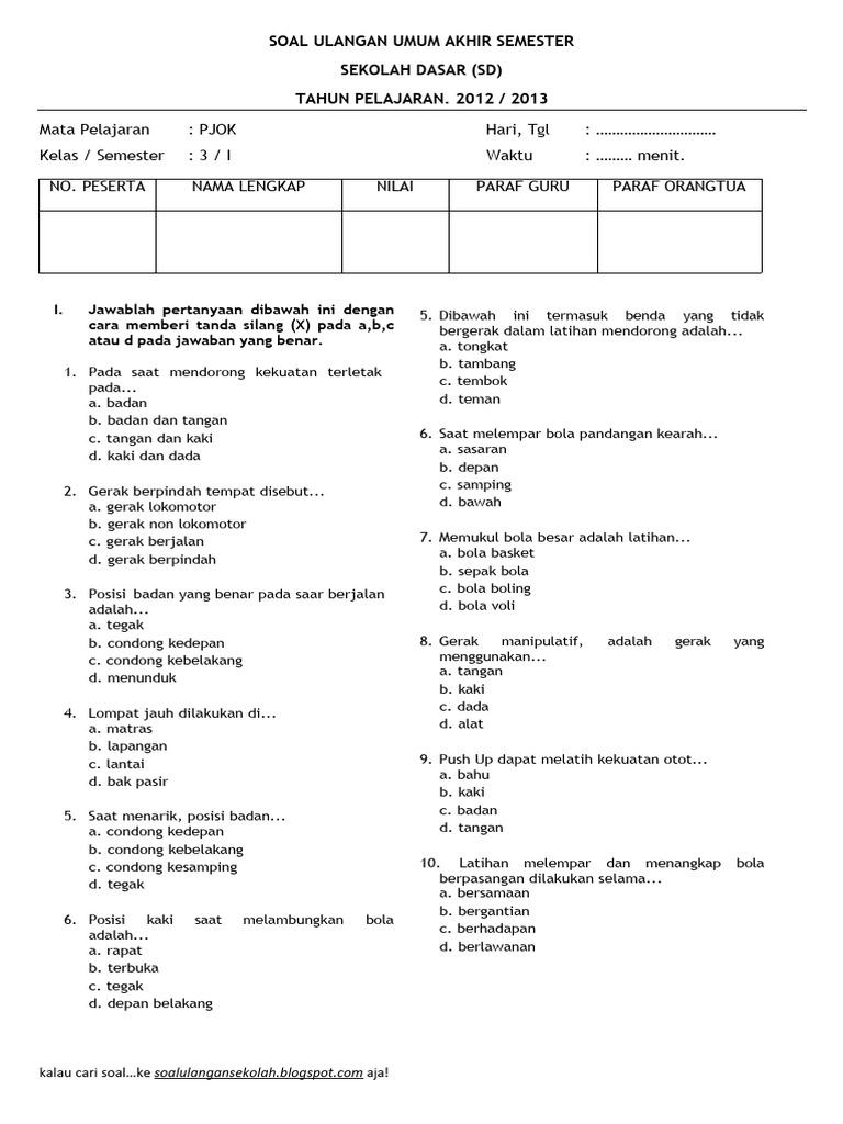Persiapan Jitu Menghadapi UAS PJOK Kelas 4 SD Semester 1: Kumpulan Soal dan Pembahasan Lengkap