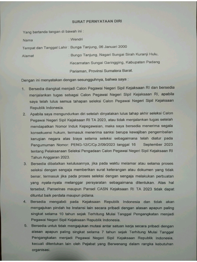 Surat Pernyataan Diri-489794 | PDF