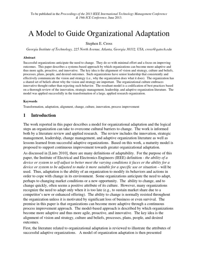 A Model To Guide Organizational Adaptation | PDF | Innovation | Leadership