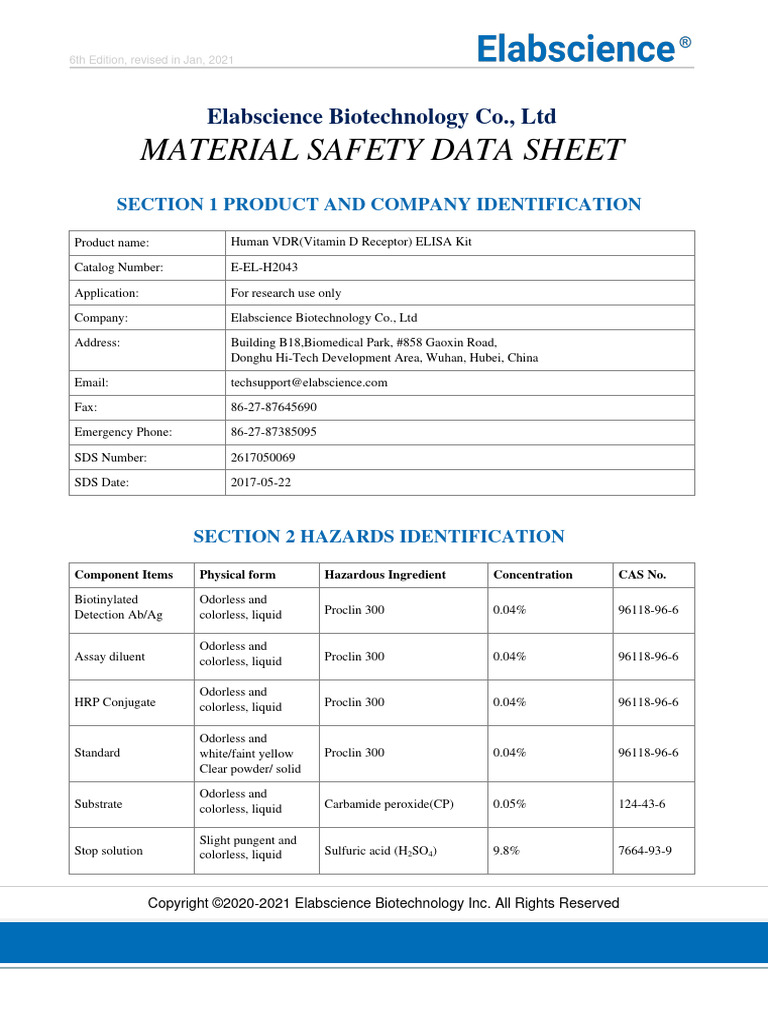 E EL H2043 Elabscience MSDS | PDF | Personal Protective Equipment ...