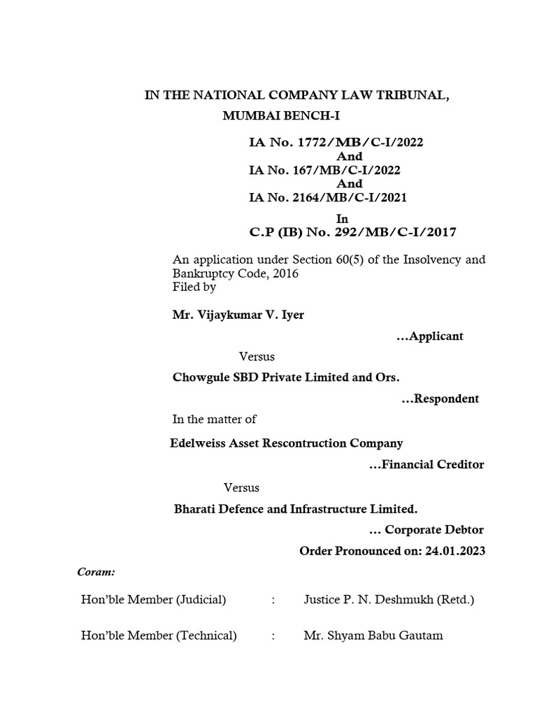 An application under section 60 5 of the insolvency and bankruptcy