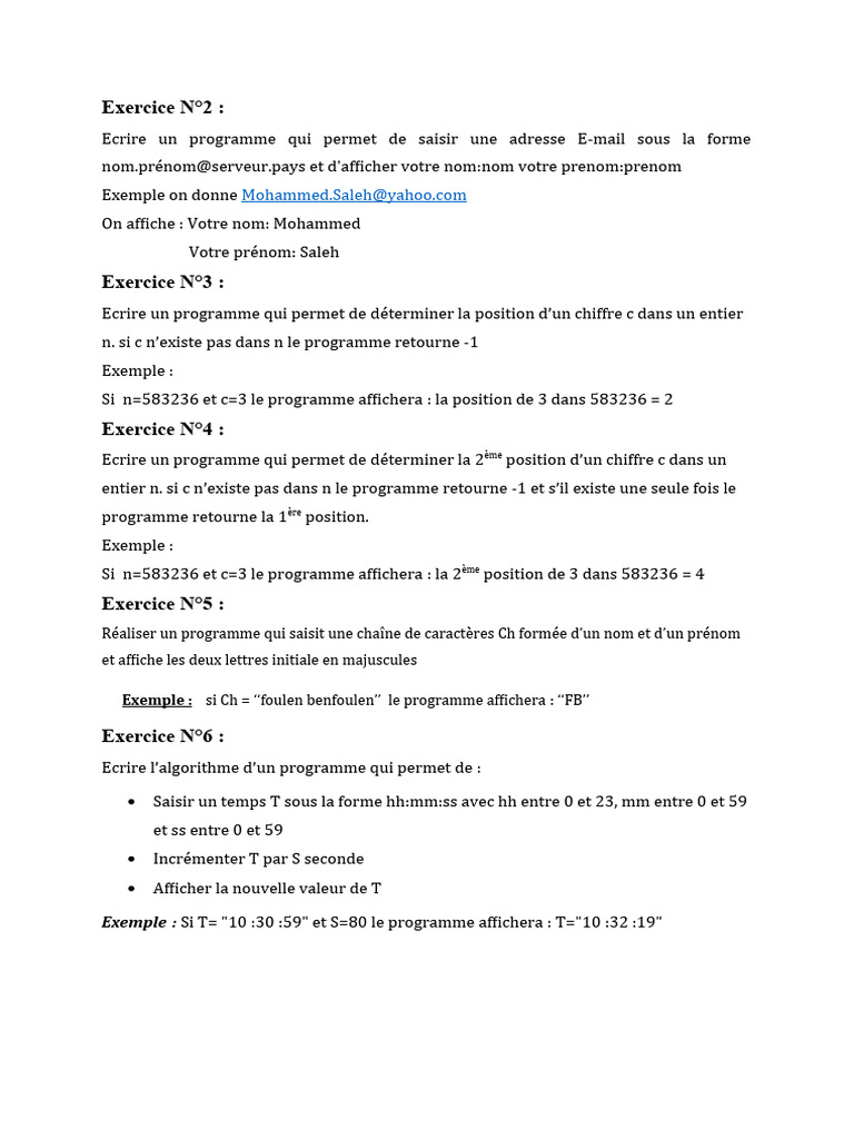 Exercices de programmation en Python | PDF