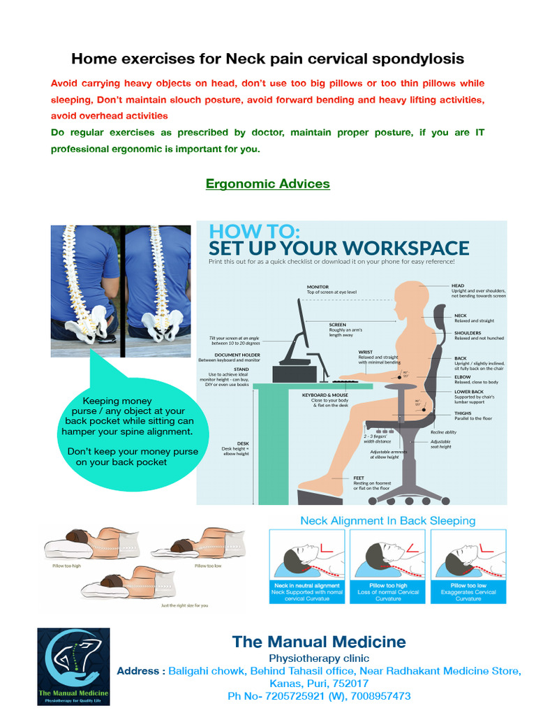 Neck Pain Relief Exercises & Ergonomics | PDF - Ergonomic Exercises For Neck