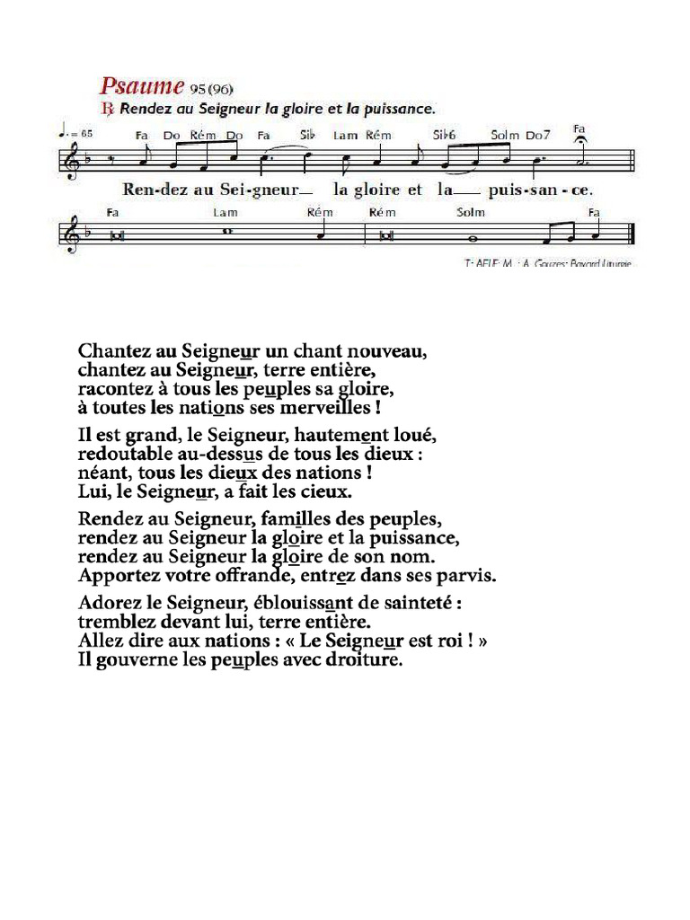 Psaume 095 2 Rendez Au Seigneur La Gloire PDF