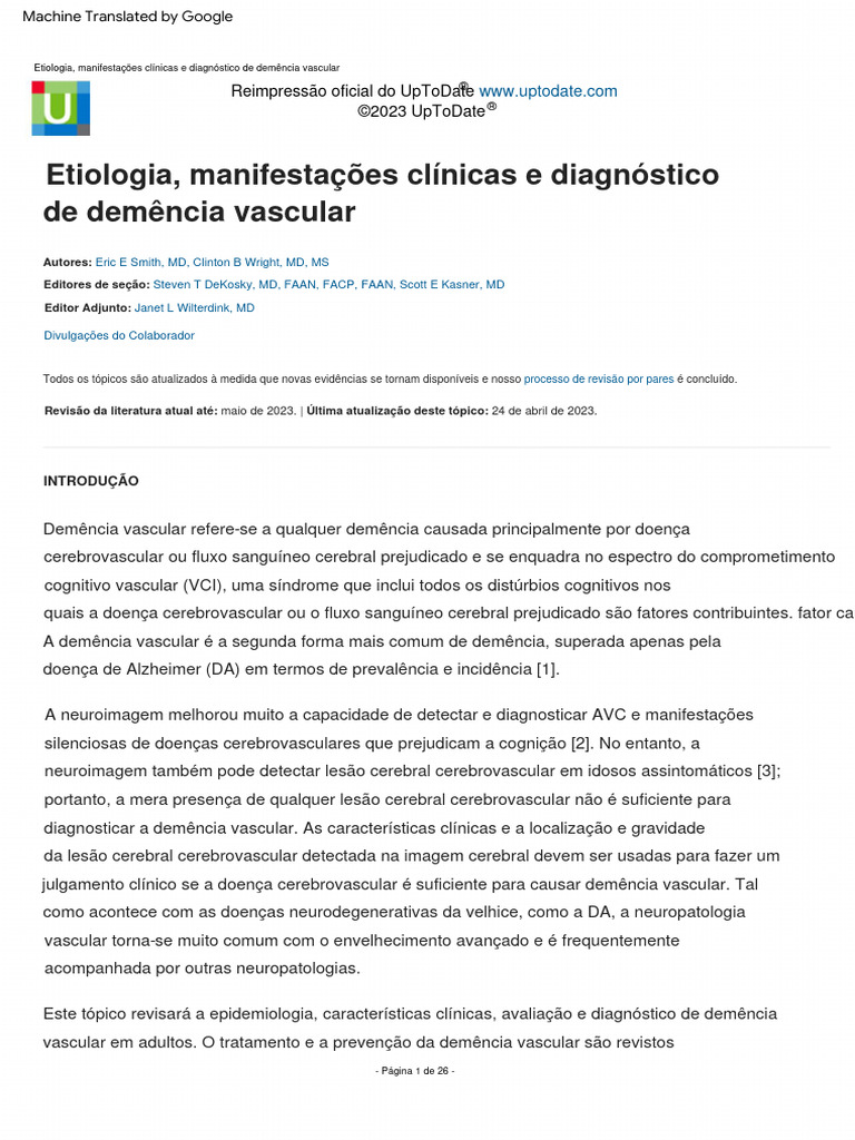 Etiology, Clinical Manifestations, and Diagnosis of Vascular Dementia PDF Demência AVC