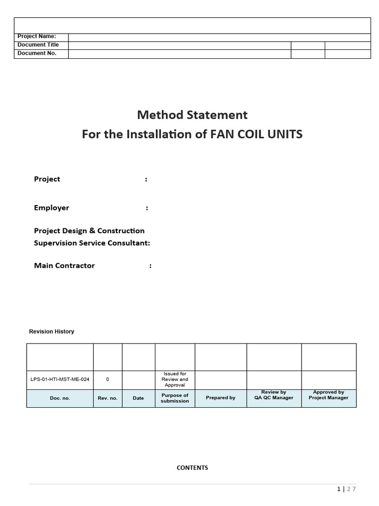 Method Statement for Fan Coil Units Installation | PDF | Calibration ...
