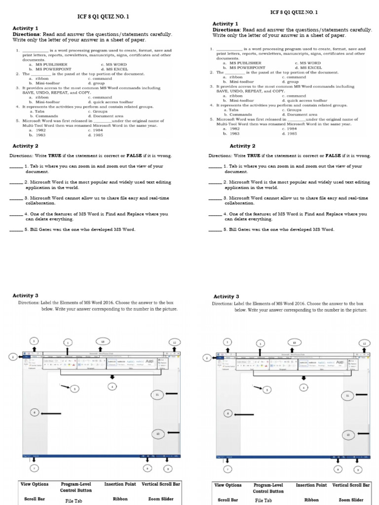 ICF 8 Q1 Microsoft Word Quiz | PDF