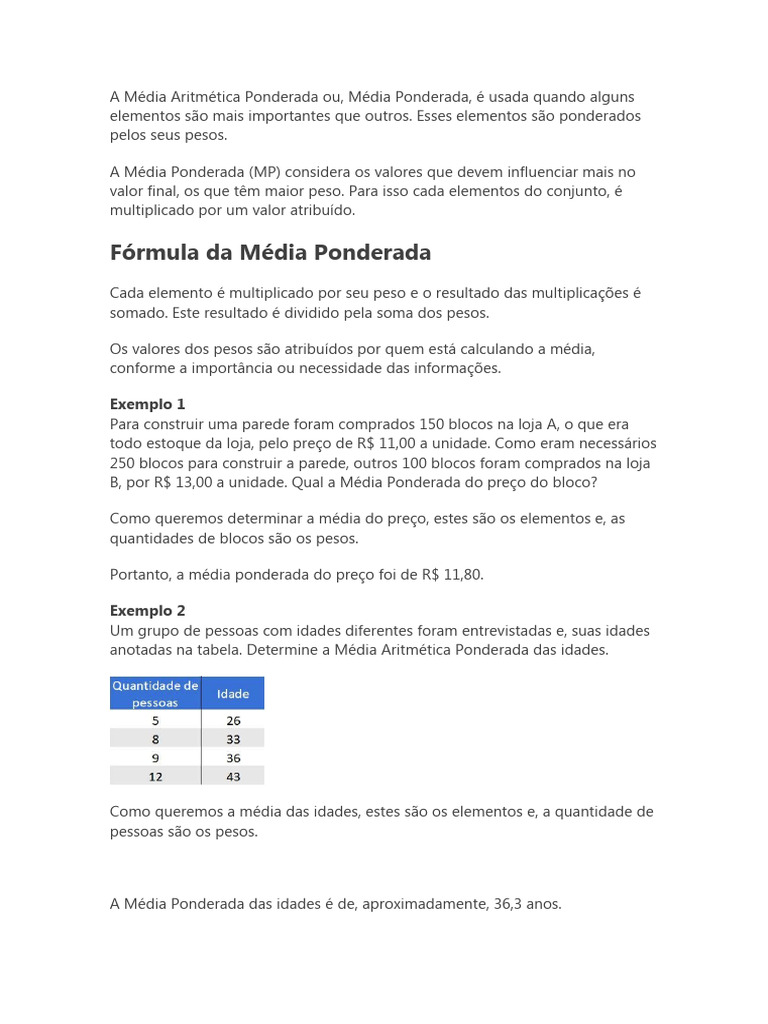 Exemplos De Media Aritmética Ponderada – UCBM