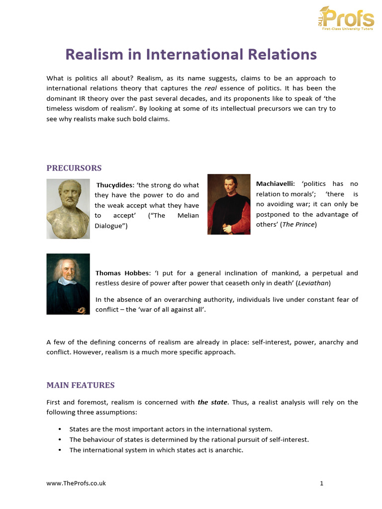 Understanding Realism in IR Theory | PDF | Polarity (International ...