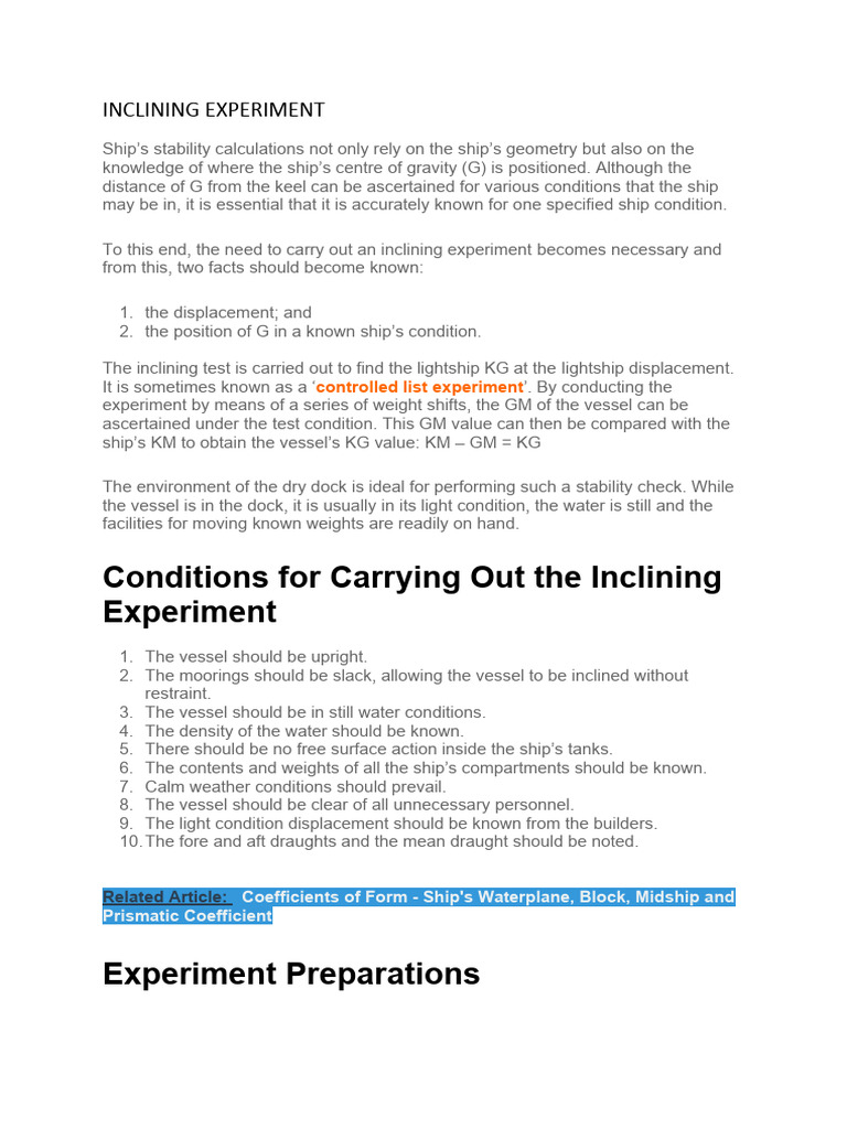 Inclining Experiment 2 | PDF | Ships | Water Transport