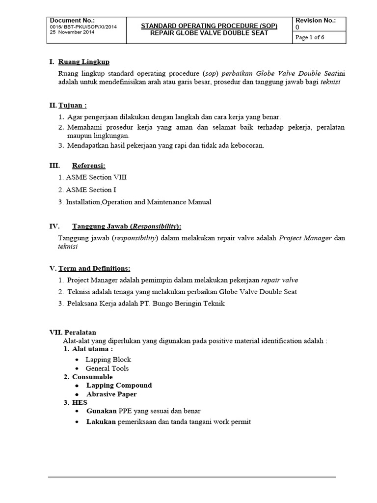SOP repair globe valve TPL PDF
