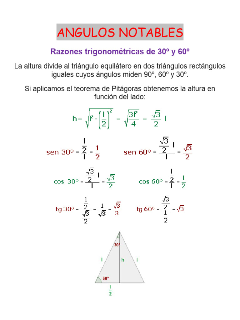 Angulos Notables: Razones Trigonométricas de 30º y 60º | PDF