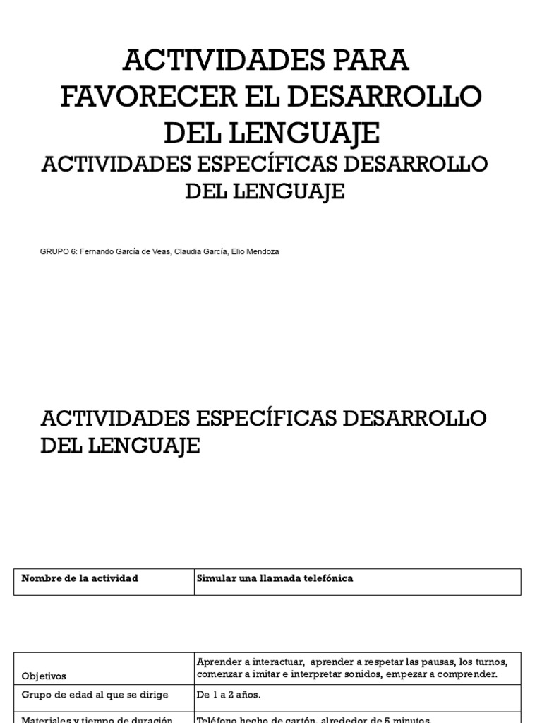 Actividades para Desarrollar el Lenguaje | PDF | Artes del Lenguaje y ...