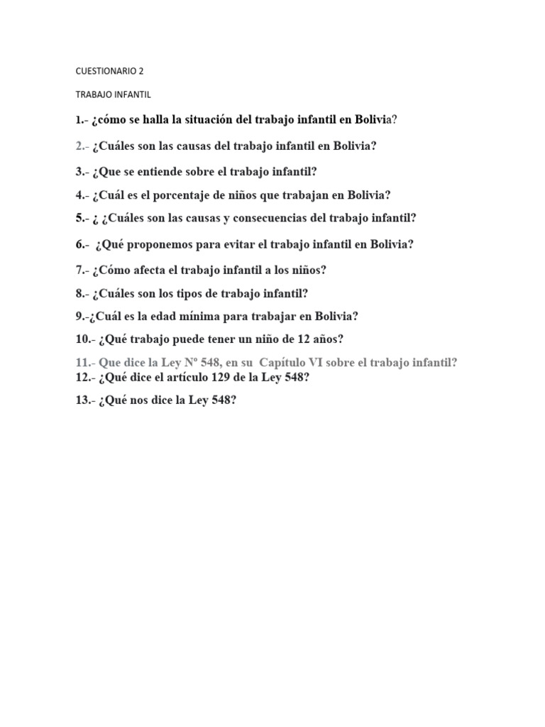 Cuestionario 2 trabajo infantil pdf