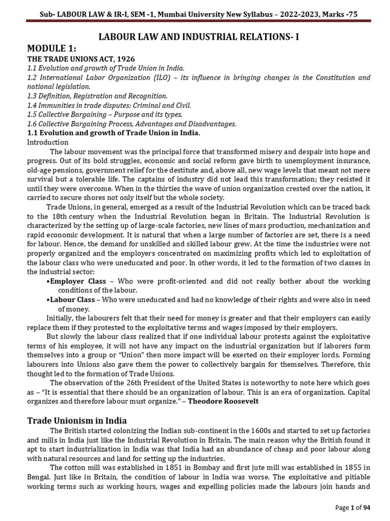 Labour Law And Industrial Relations I Pdf