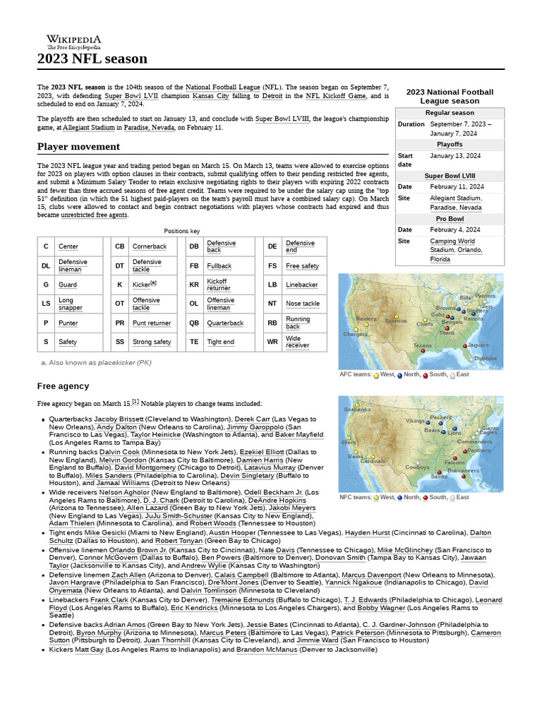 2023 NFL Season | PDF | National Football League | Sports Teams