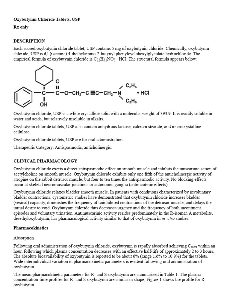 Oxybutynin chloride tablets usp pdf pharmacokinetics clinical