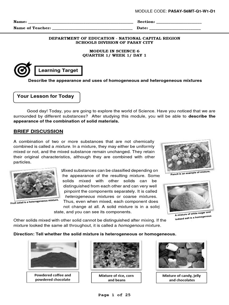 4 Science6Q1Week1 | PDF | Mixture | Solvation