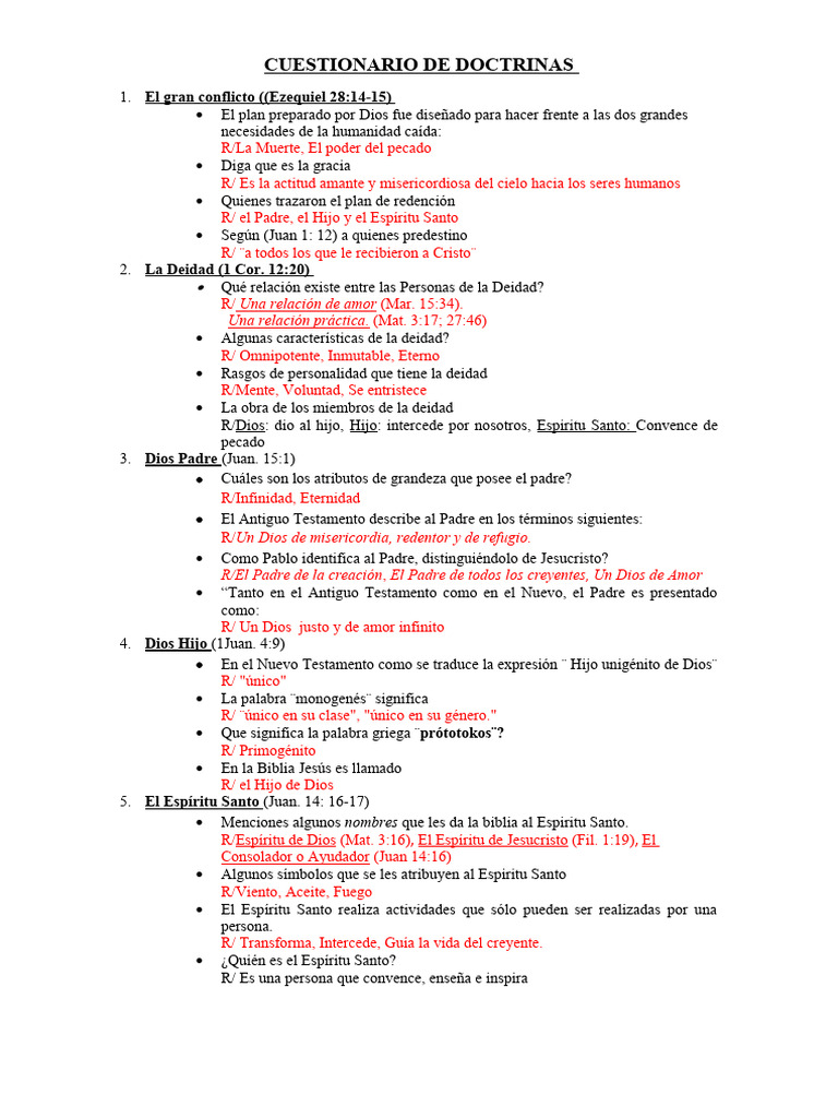 Cuestionario Sobre Doctrinas Biblicas. Pr. Alejandro Matos Silva | PDF ...