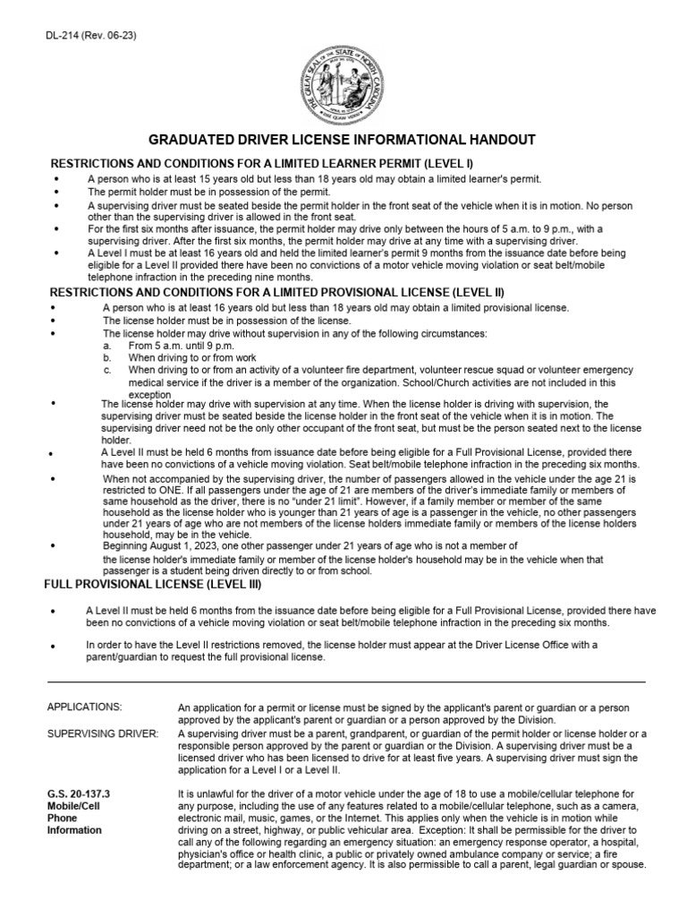 DL-214: Graduated License Guidelines | PDF | Transport | Vehicles