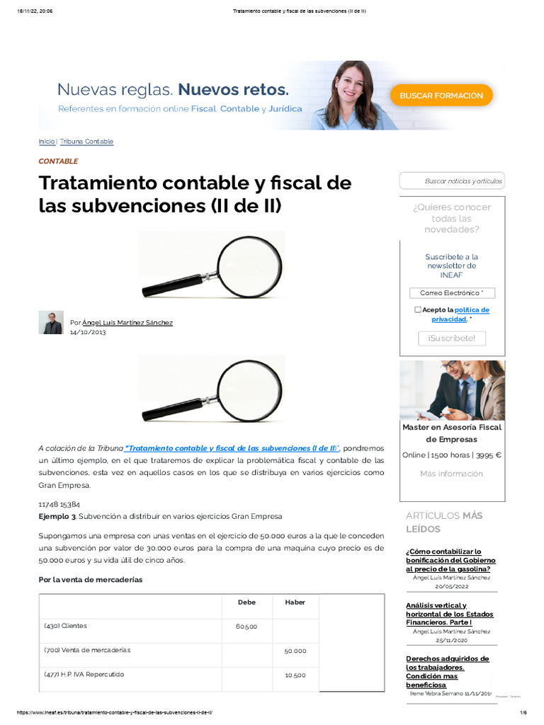 Tratamiento Contable y Fiscal de Las Subvenciones (II de II) | PDF ...