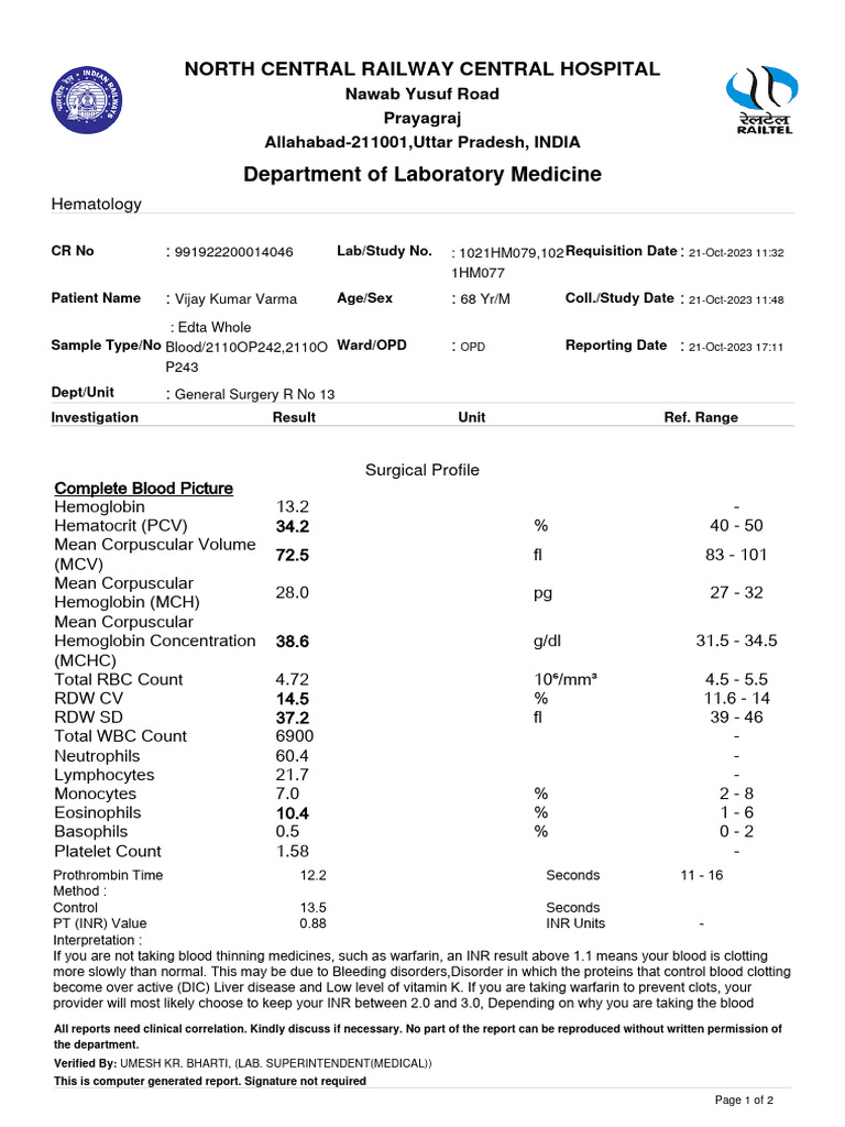 Department of Laboratory Medicine: North Central Railway Central ...