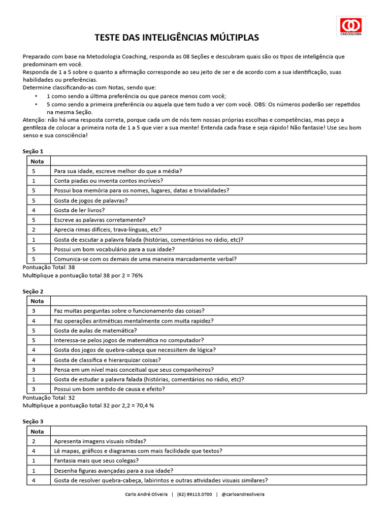 Teste das Inteligências Múltiplas | PDF | Inteligência | Aprendizado