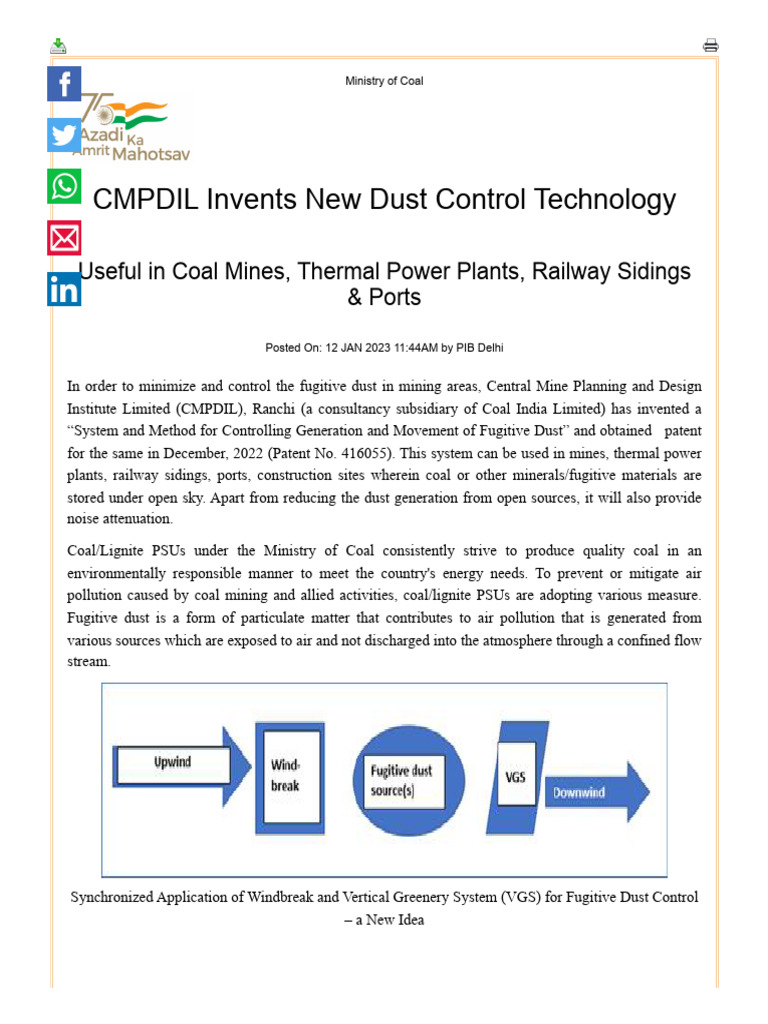 CMPDIL's New Dust Control Patent | PDF | Dust | Coal