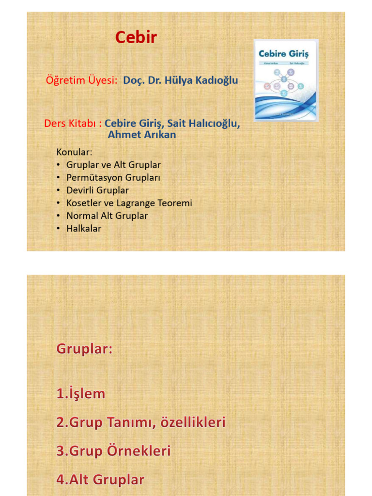 Cebir Ders 1 | PDF