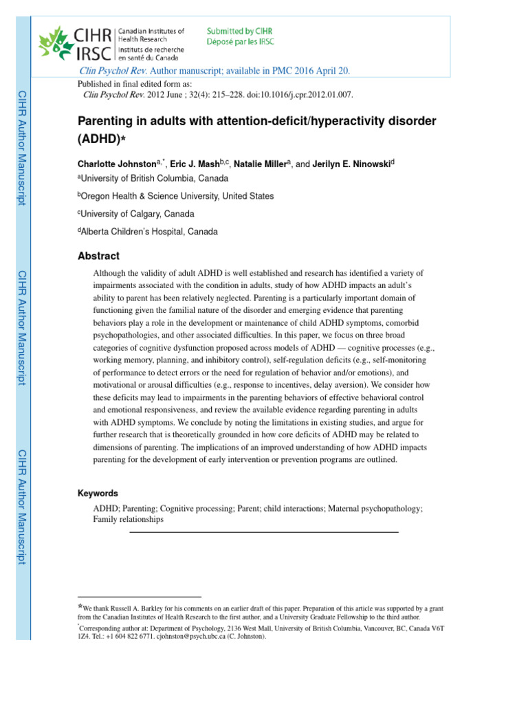 Parenting in Adults With ADHD | PDF | Attention Deficit Hyperactivity ...