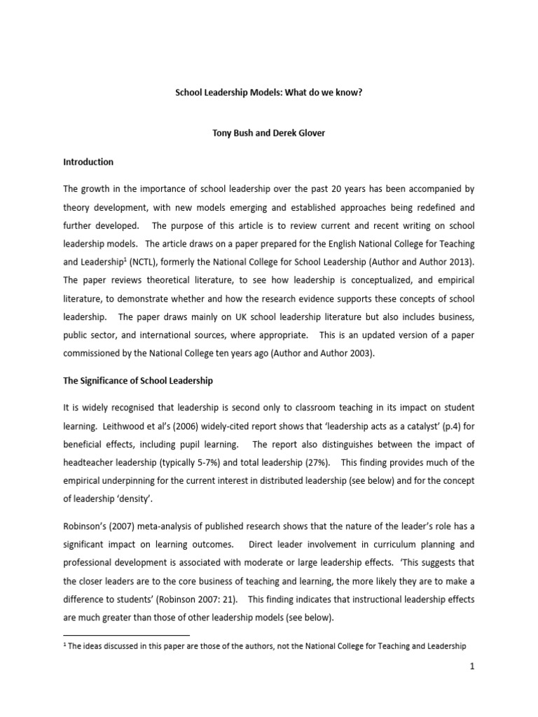 Models of Educational Management PDF Leadership Transformational