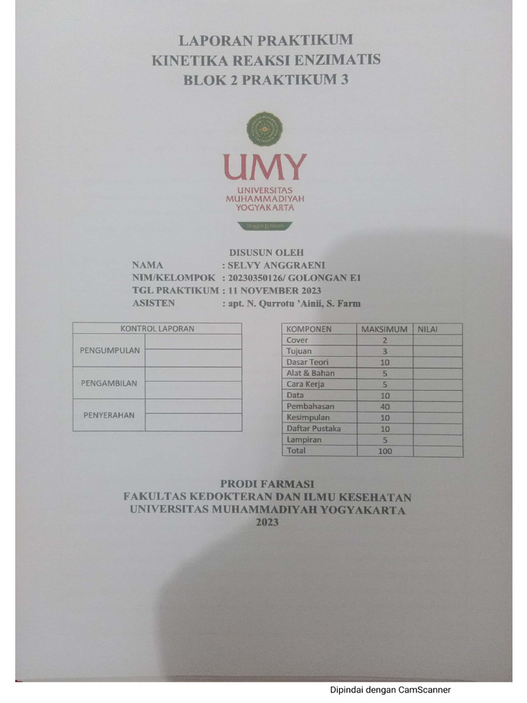 QR - 20230350126 - Laporan Praktikum Kinetika Reaksi Enzimatis | PDF