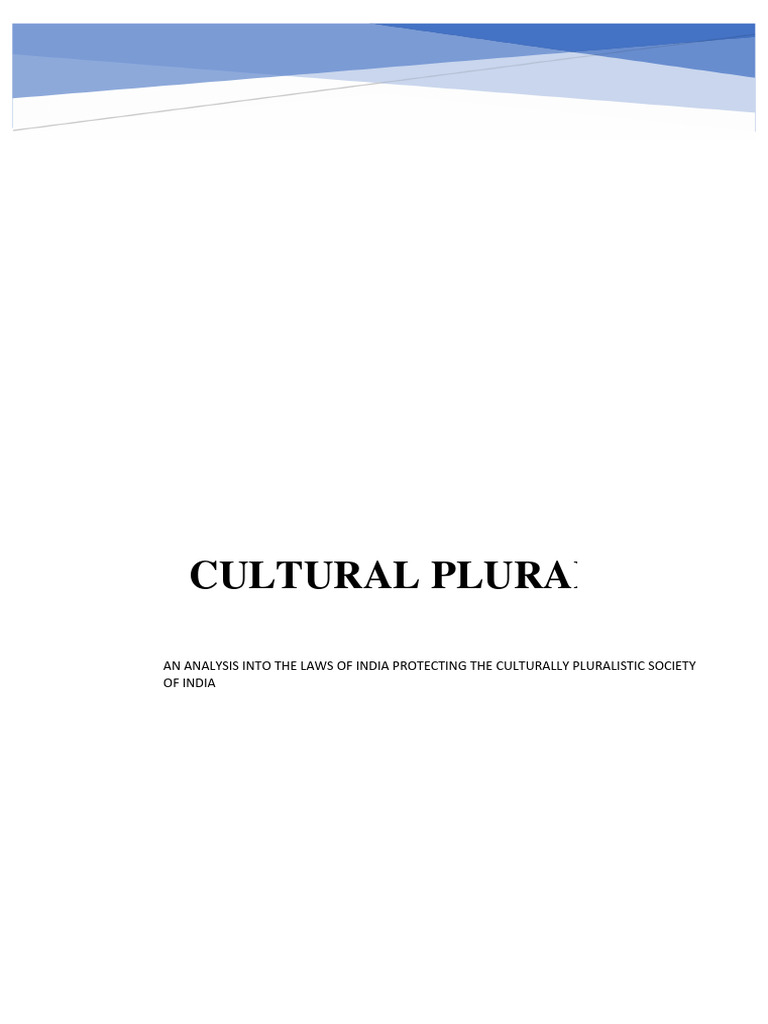 Cultural Pluralism In India Pdf Multiculturalism